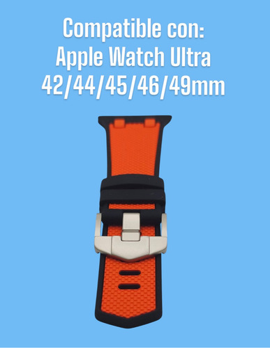 Correa Silicon Bitono Para Apple Watch Ultra 8 7 6 5 4 3 2 1 Color Negro-Naranja 42/44/45/46/49mm