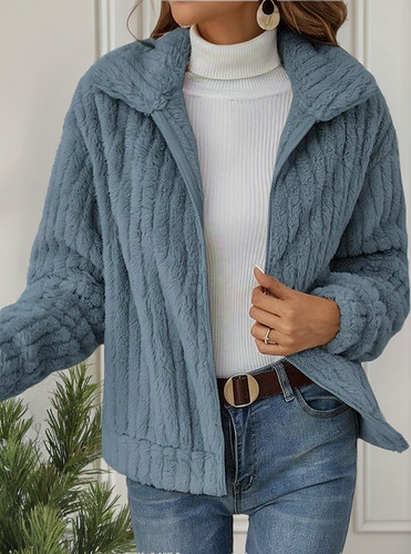 Chaqueta Corta Con Solapa Tipo Cárdigan De Felpa Para Otoño-