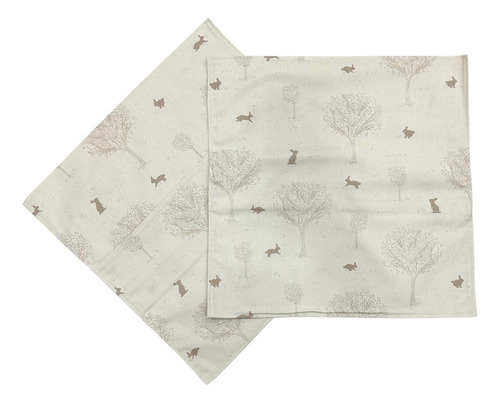 Fundas De Almohadón 100% Algodón 40x40 Cm Por 2 Unidades Color Beige Conejitos