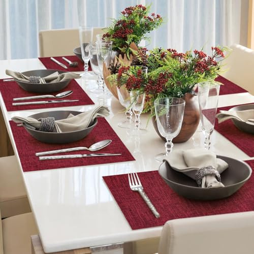 Juego De 4 Individuales De Lino Rojo Para Mesa De Tela. Ind