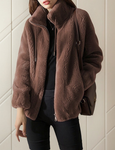 Chaqueta Cálida Con Cremallera Para Mujer Informal De Felp