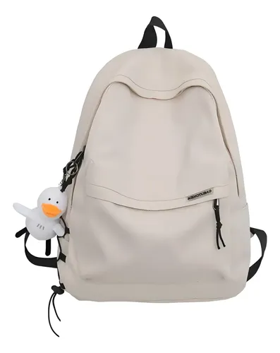 Mochila de grande capacidade com charme para estudantes, cor branca, design de tecido liso