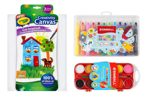 Kit Arte Lienzo, Acuarelas Y Crayones Acuarelables Simball