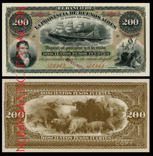 Billete 200 Pesos Fuertes Buenos Aires 1869 - Copia 510s