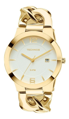 Relógio Technos Feminino Dourado Unique Luxo Original Casual Cor da correia Dourada Cor do fundo Branco