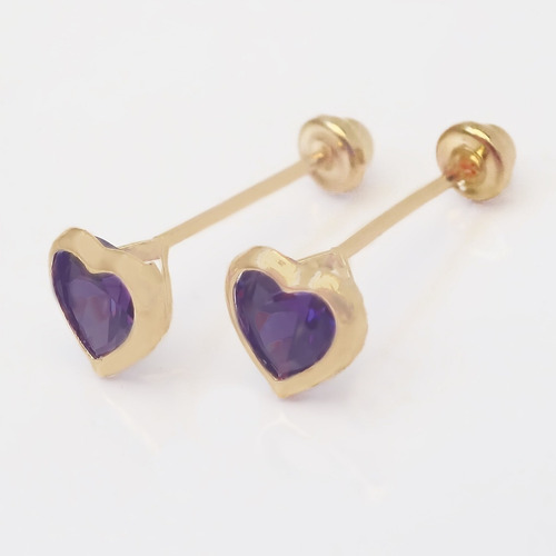 Amor Eterno - Broquel Corazón Bisel #4 / Aretes Oro 10k