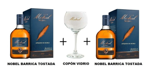 Pisco Mistral Nobel Barrica Tostada 750cc X 2 Uni + Copón