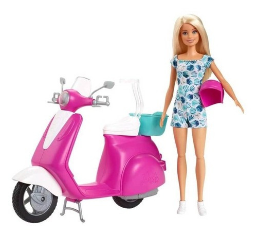Muñeca Barbie con moto y patinete - Mattel