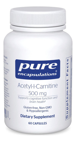 Acetil-l-carnitina 500 Mg Pure Encapsulations 60 Cápsulas