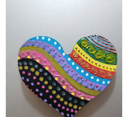 Imán Decorativo Corazón Madera Mdf Pintado A Mano. Nevera3