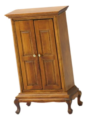 Perfeclan Gabinete De Doble Puerta 1/16 Para Casa De Muñecas – Mueble En Miniatura De Madera Color Nogal Para Decoración Y Paisajes