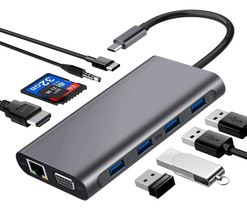 Adaptador Hub 4k 11 En 1 Usb-c Multipuertos 100mbps