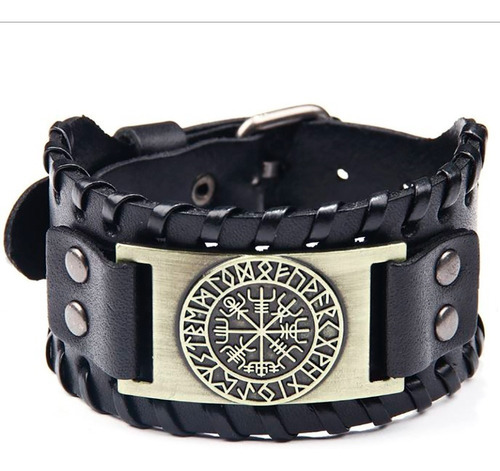 Pulseras Cuero Hombre Mujer Brujula Vikinga Vegvisir Amuleto