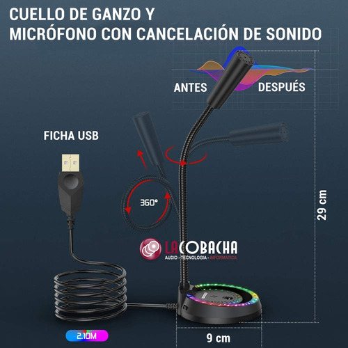 Imagen 8 de 9 de Microfono Gamer Usb Rgb Muteo Regulacion Vol Chat Pc Stream