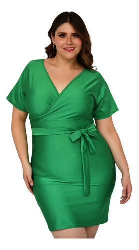 Vestido De Satín Con Strech Talla Extra, Modelo 0906 (verde)