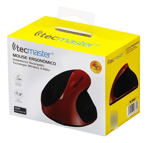 Mouse Ergonómico Tecmaster Inalámbrico Recargable Negro/rojo