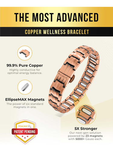 Pulsera Magnética De Cobre Para Hombre Con 5,000 Imanes Gaus