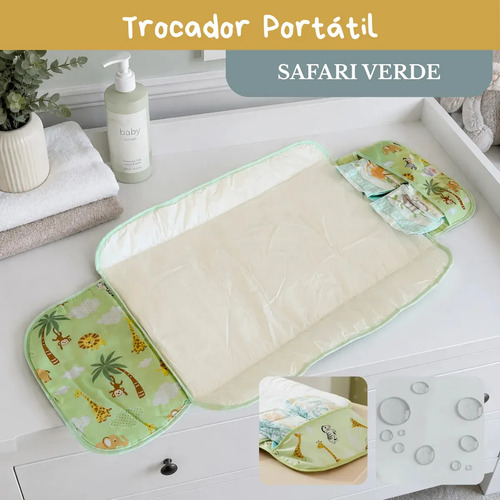 Trocador De Fralda Bebê Impermeável Dobrável Portátil Lindas Estampas Safari Verde