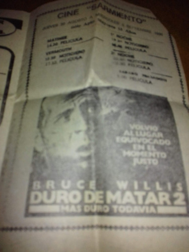 Programa Del Cine Sarmiento ,pelicula Duro De Matar 2,1990