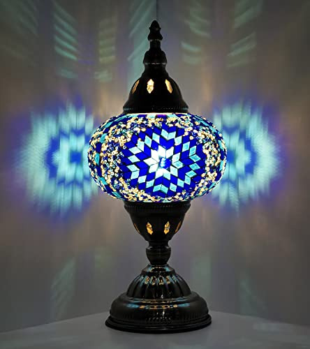 Lámpara De Mesa Turca Marrakech Con Mosaicos Y Vitrales Deco