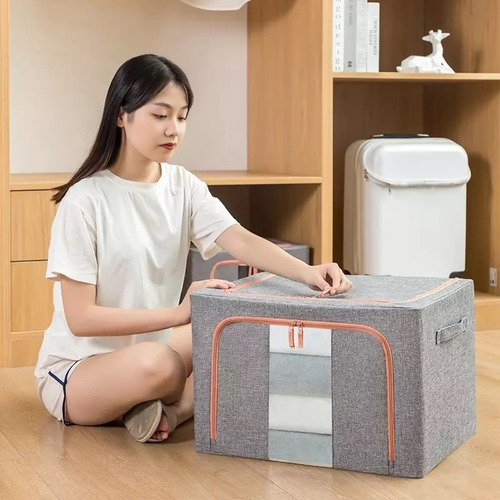 Caja Canasto Organizador De Tela Plegable 66l C Visor - Lima