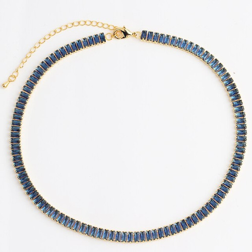Collar De Circonia Cúbica Chapado En Oro De 18k Pa Blue Cz