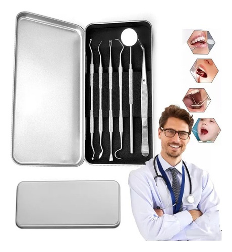 Set 6 Herramientas Higiene Bucal Dentista Espejo Pinza