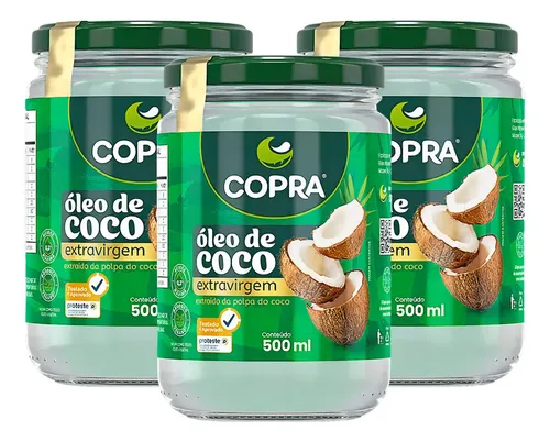 Kit 3 Óleo de Coco Extra Virgem 500mL Copra | Frete grátis