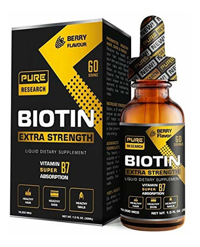 Extra Strength 10000mcg Biotin Líquido Gotas, 60 Servilletes