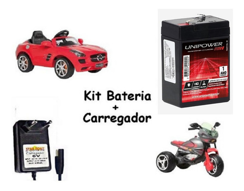 Kit  Baterias 6v 4,5ah + 1 Carregador Moto Elétrica Carro