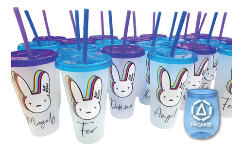 Vasos Decorados Bad Bunny 30 Cambian Color Con Agua Fría