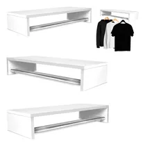 Comprar Kit 3 Cabideiro Prateleira Madeira Branco Araras Para Roupas