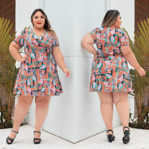 Vestido Corto Escote V, Talle Plus Size