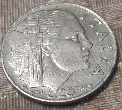 Moneda 20 Centavos De Lira Italiana Año 1943!!!