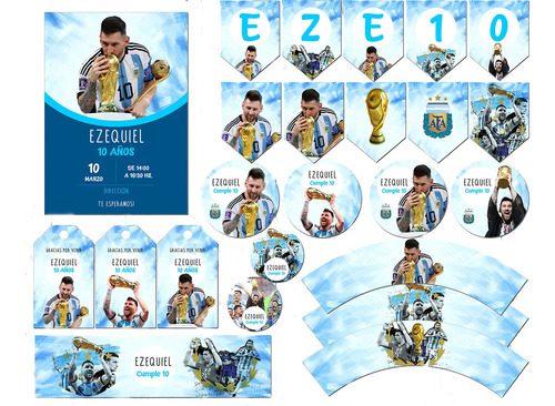 Kit Imprimible Argentina Campeón Messi Personalizado Pdf