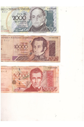 Set De Billetes Venezolanos De 2,10,50 Mi Bs Del Año 2000