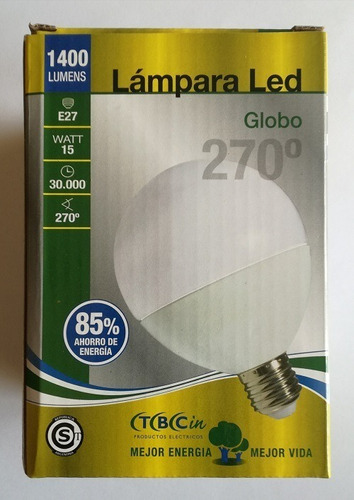 Lámpara Led Globo 15w Luz Día Tbcin Rosca E27 1400 Lm 270°