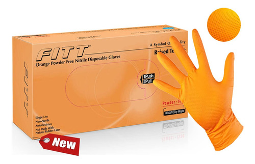 Orange Nitrile Disposable Industrial Gloves, Raise Texture, 