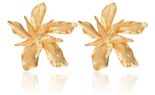 Aretes De Flor Grande Con Baño Oro 14k Diseño Unico Elegante