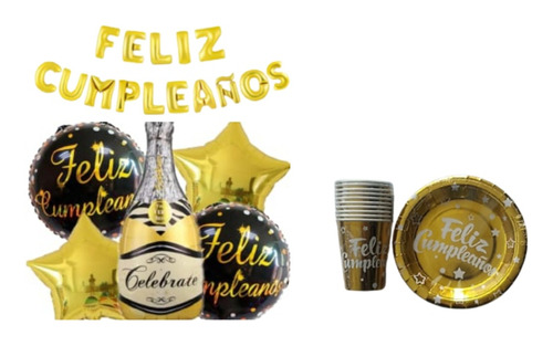 Kit Decoración Desechables  Cartón + Vasos + Platos + Globos