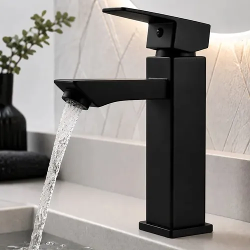 Torneira Bica Banheiro Lavabo Aço Inox 304 Gourmert Cor Preto Qualidade Premium - Camperluz Preto Preto ( Quadrada ) Fosco