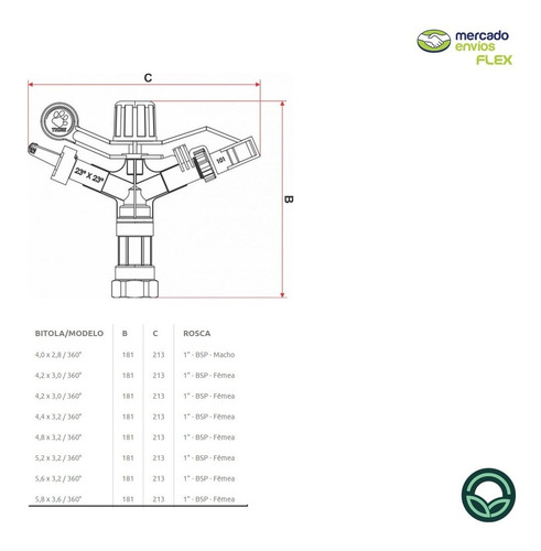Imagem 4 de 7 de Aspersor Impacto Tigre Eco 5836 Irrigação - Kit 6 Peças