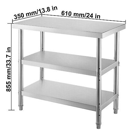 Vevor 24 X14 Stainless Steel Work Table 2 Shelves Comme Zzi