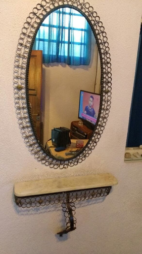 Espejo Ovalado Marco Bronce Y Marmol
