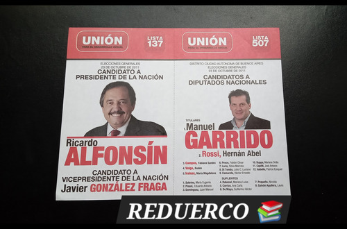 Boleta Electoral 2011 Unión Des.s. Alfonsín Garrido 23/10 (Usado)