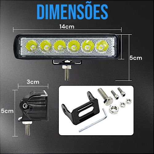 Kit 2 Farol De Barra Super Led 18w Auxilar 12v-60v Premium