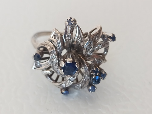 Anillo Plata Paladio Zafiros Y Diamantitos, Plateado (Usado)