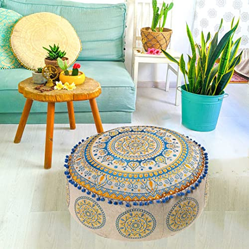 Blue Pouf Ottoman Cover -24x8 Inches - Moroccan Décor ...