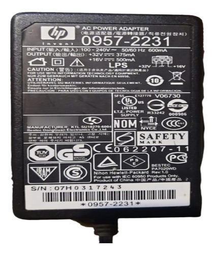 Fuente Trafo Cargador De Impresor Hp 0957-2231 +32v...375ma.