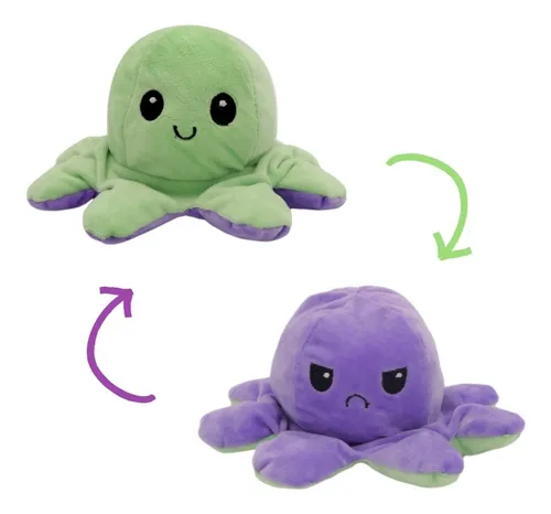 Peluche Pulpito Reversible Doble Vista Verde Lila Morado